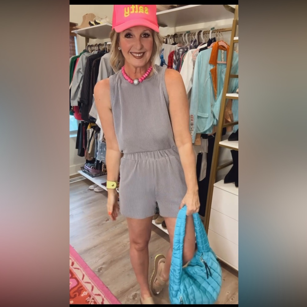 Women’s Sleeveless Gray Stripe Shorts Romper